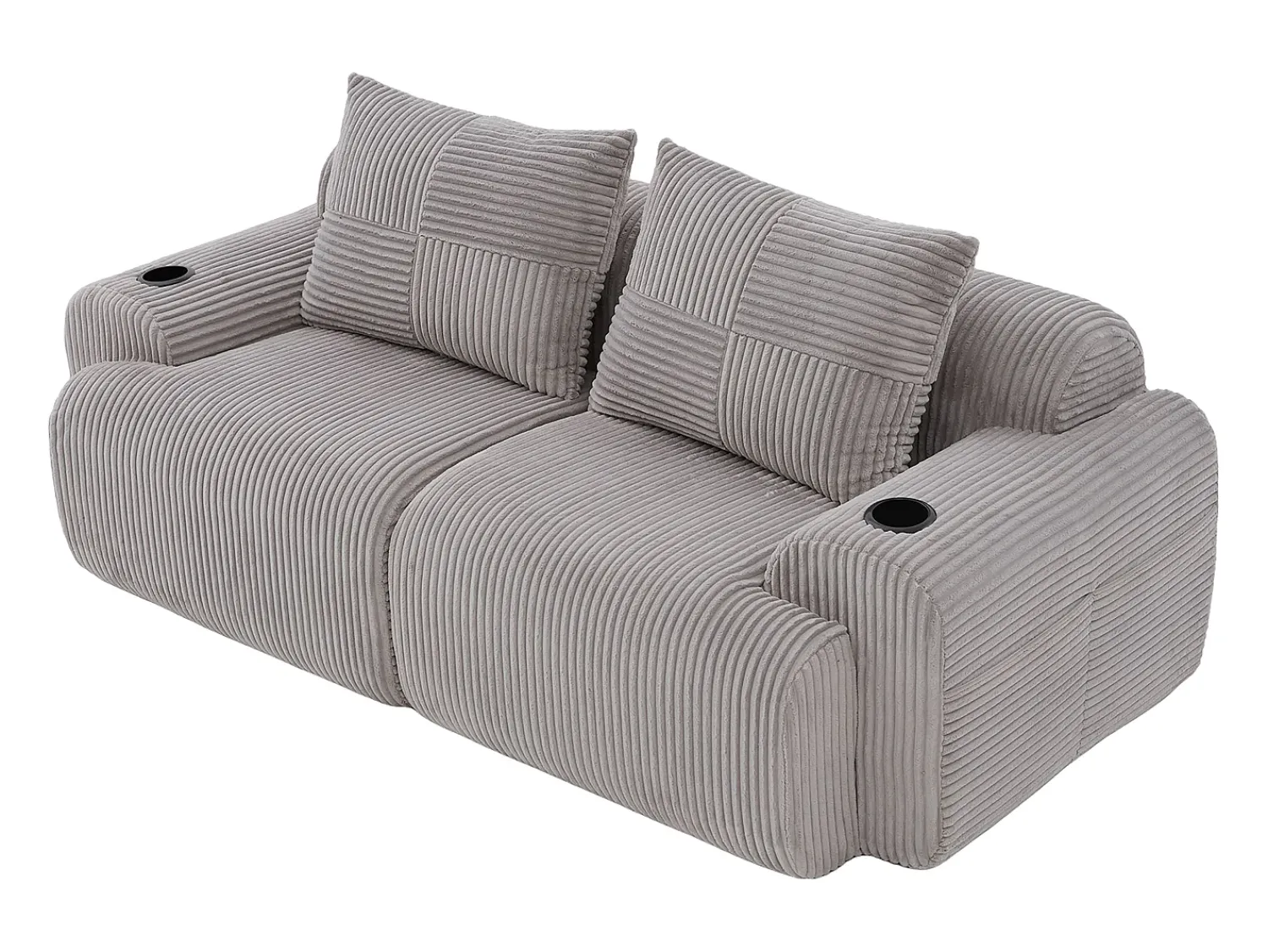 DripeX Sofá 2 lugares modular veludo canelado, porta-copos e bolso lateral, 200x99x80cm,^ Sofá