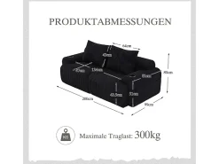Sofá*DripeX Sofá 2 lugares modular veludo canelado, porta-copos e bolso lateral, 200x99x80cm, Preto