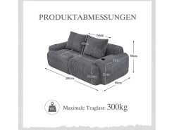 Sofá|DripeX Sofá 2 lugares modular veludo canelado, porta-copos e bolso lateral, 200x99x80cm, Cinzento antracite Cinza antracite