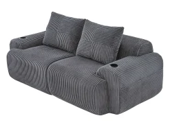 Sofá|DripeX Sofá 2 lugares modular veludo canelado, porta-copos e bolso lateral, 200x99x80cm, Cinzento antracite Cinza antracite