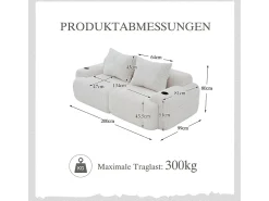 Discount DripeX Sofá 2 lugares modular veludo canelado, porta-copos e bolso lateral, 200x99x80cm, Bege