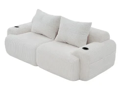 Discount DripeX Sofá 2 lugares modular veludo canelado, porta-copos e bolso lateral, 200x99x80cm, Bege