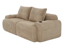 Sofá*DripeX Sofá 2 lugares modular veludo canelado, porta-copos e bolso lateral, 200x99x80cm, Cáqui Caqui