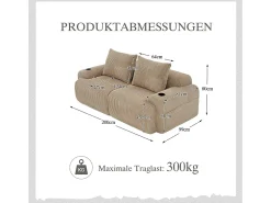Sofá*DripeX Sofá 2 lugares modular veludo canelado, porta-copos e bolso lateral, 200x99x80cm, Cáqui Caqui