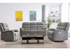 Sofá*Vente-unique Sofá 3 lugares relax elétrico em tecido NEVERS Cinzento