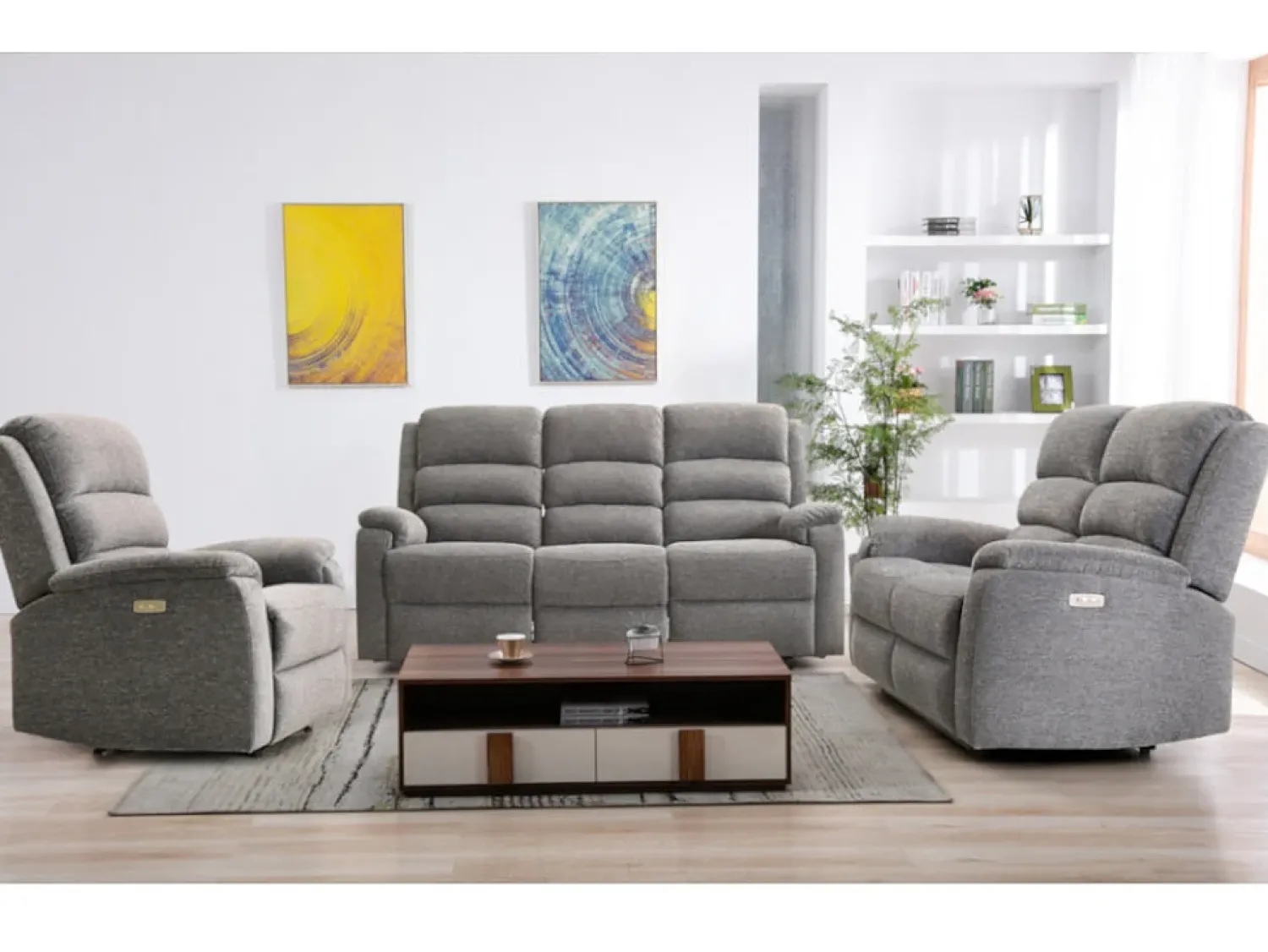 Sofá*Vente-unique Sofá 3 lugares relax elétrico em tecido NEVERS Cinzento