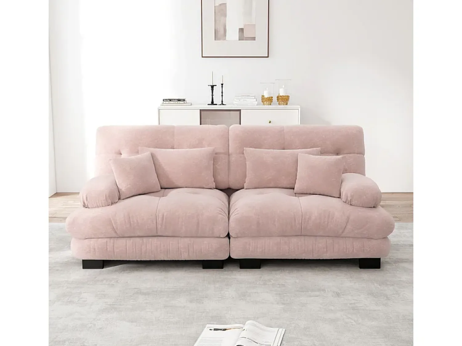 DripeX Sofá 2 lugares - com 4 almofadas - estrutura madeira maciça + tecido pelúcia - 220x77x81cm^ Sofá