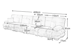 Sale DripeX Sofá 4 lugares tecido pelúcia - com 6 almofadas - estrutura madeira maciça - 406x77x81cm Bege