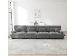 Sofá|DripeX Sofá 4 lugares tecido pelúcia cinza - com 6 almofadas - estrutura madeira maciça - 406x77x81cm Cinzento