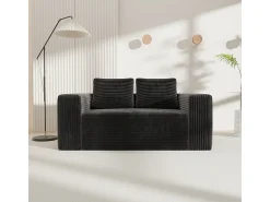 Sofá*DripeX Sofá 2 Lugares, Veludo canelado , 65cm prof. assento, 2 almofadas, 160x88x58cm Preto