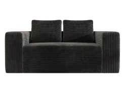 Sofá*DripeX Sofá 2 Lugares, Veludo canelado , 65cm prof. assento, 2 almofadas, 160x88x58cm Preto