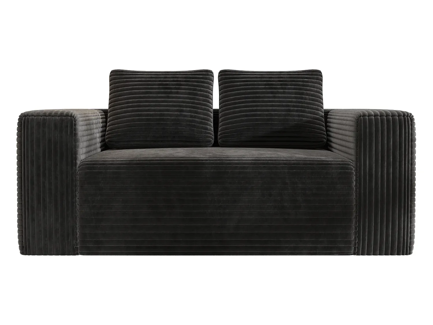 Sofá*DripeX Sofá 2 Lugares, Veludo canelado , 65cm prof. assento, 2 almofadas, 160x88x58cm Preto