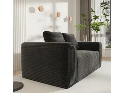 Sofá*DripeX Sofá 2 Lugares, Veludo canelado , 65cm prof. assento, 2 almofadas, 160x88x58cm Preto