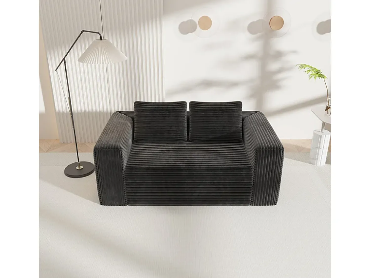 Sofá*DripeX Sofá 2 Lugares, Veludo canelado , 65cm prof. assento, 2 almofadas, 160x88x58cm Preto