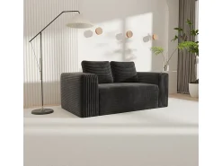 Sofá*DripeX Sofá 2 Lugares, Veludo canelado , 65cm prof. assento, 2 almofadas, 160x88x58cm Preto