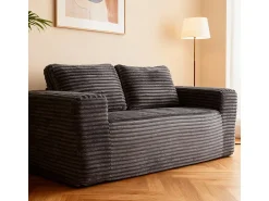 Sofá|DripeX Sofá 2 Lugares, Veludo canelado , 65cm prof. assento, 2 almofadas, 160x88x58cm Cinzento