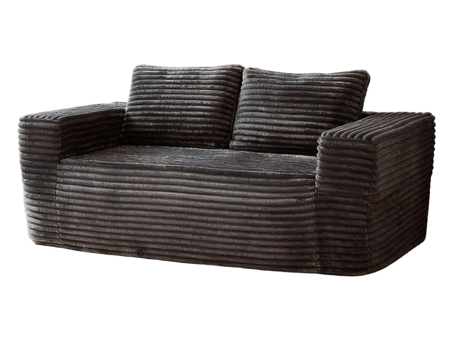Sofá|DripeX Sofá 2 Lugares, Veludo canelado , 65cm prof. assento, 2 almofadas, 160x88x58cm Cinzento