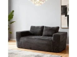 Sofá|DripeX Sofá 2 Lugares, Veludo canelado , 65cm prof. assento, 2 almofadas, 160x88x58cm Cinzento