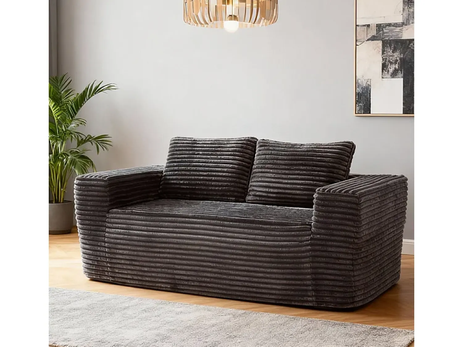 Sofá|DripeX Sofá 2 Lugares, Veludo canelado , 65cm prof. assento, 2 almofadas, 160x88x58cm Cinzento