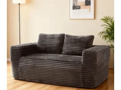 Sofá|DripeX Sofá 2 Lugares, Veludo canelado , 65cm prof. assento, 2 almofadas, 160x88x58cm Cinzento
