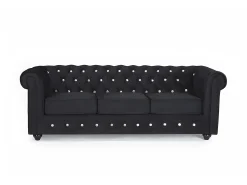 Sofá|Vente-unique Sofá 3 lugares veludo e botões cristal CHESTERFIELD Preto