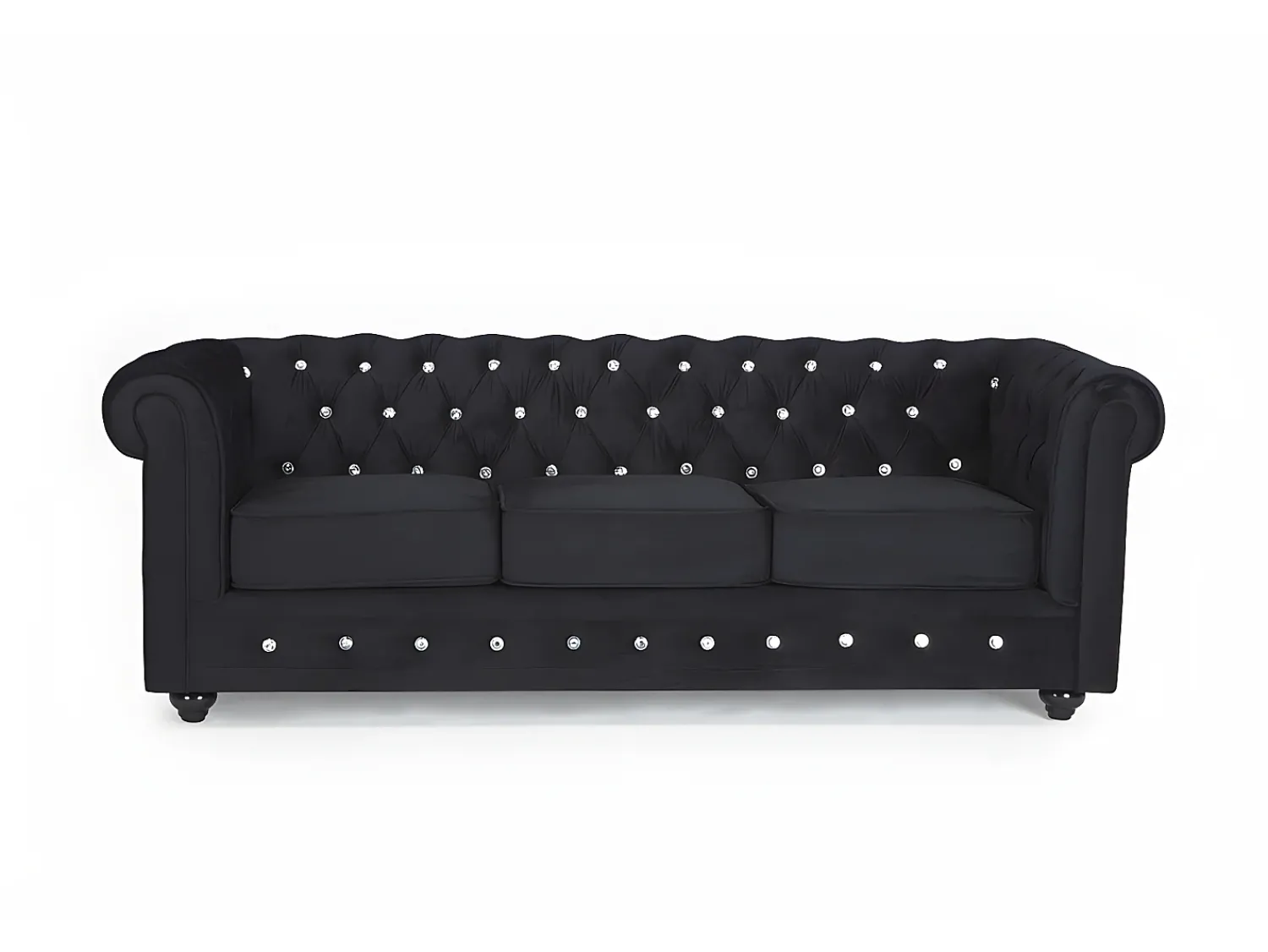 Sofá|Vente-unique Sofá 3 lugares veludo e botões cristal CHESTERFIELD Preto