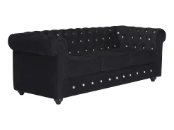 Sofá|Vente-unique Sofá 3 lugares veludo e botões cristal CHESTERFIELD Preto