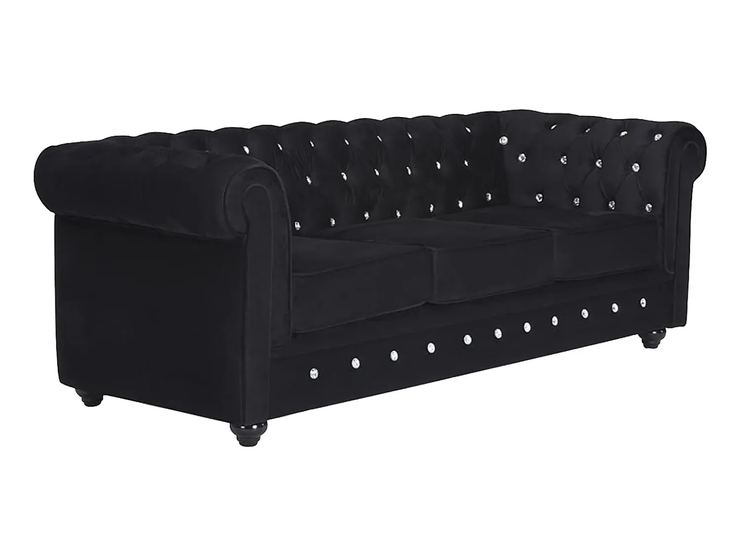 Sofá|Vente-unique Sofá 3 lugares veludo e botões cristal CHESTERFIELD Preto