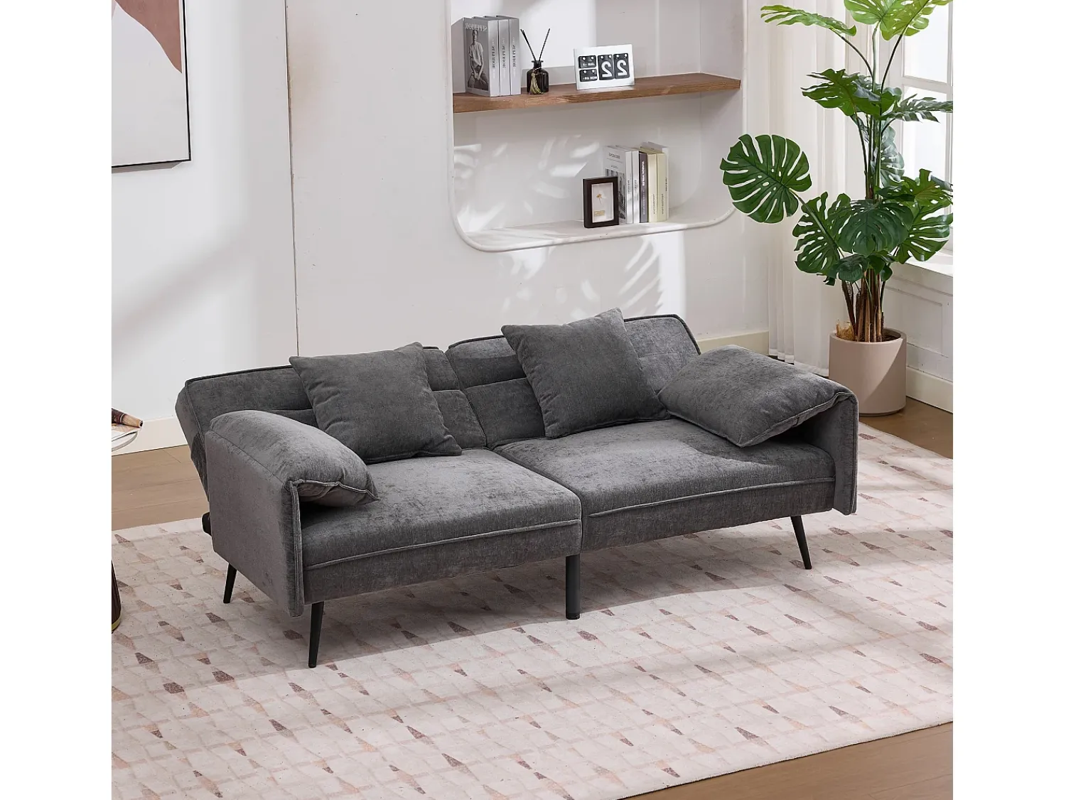 Clearance ModernLuxe Sofá 2 lugares 167.5x73x70 cm - encosto inclinável três posições (100°–180°) - almofadas de assento macias - cinza Cinzento