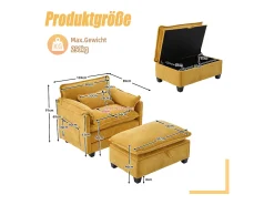 Sofá com bolsos laterais e apoio para os pés - Chenille - para sala de estar e quarto^ Sofá