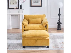 Sofá com bolsos laterais e apoio para os pés - Chenille - para sala de estar e quarto^ Sofá