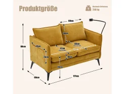 Sofá* Sofá de 2 lugares - com compartimentos laterais para arrumação e suporte para telemóvel - chenille - para sala de estar e quarto Amarelo