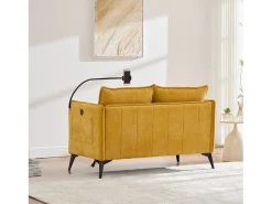 Sofá* Sofá de 2 lugares - com compartimentos laterais para arrumação e suporte para telemóvel - chenille - para sala de estar e quarto Amarelo