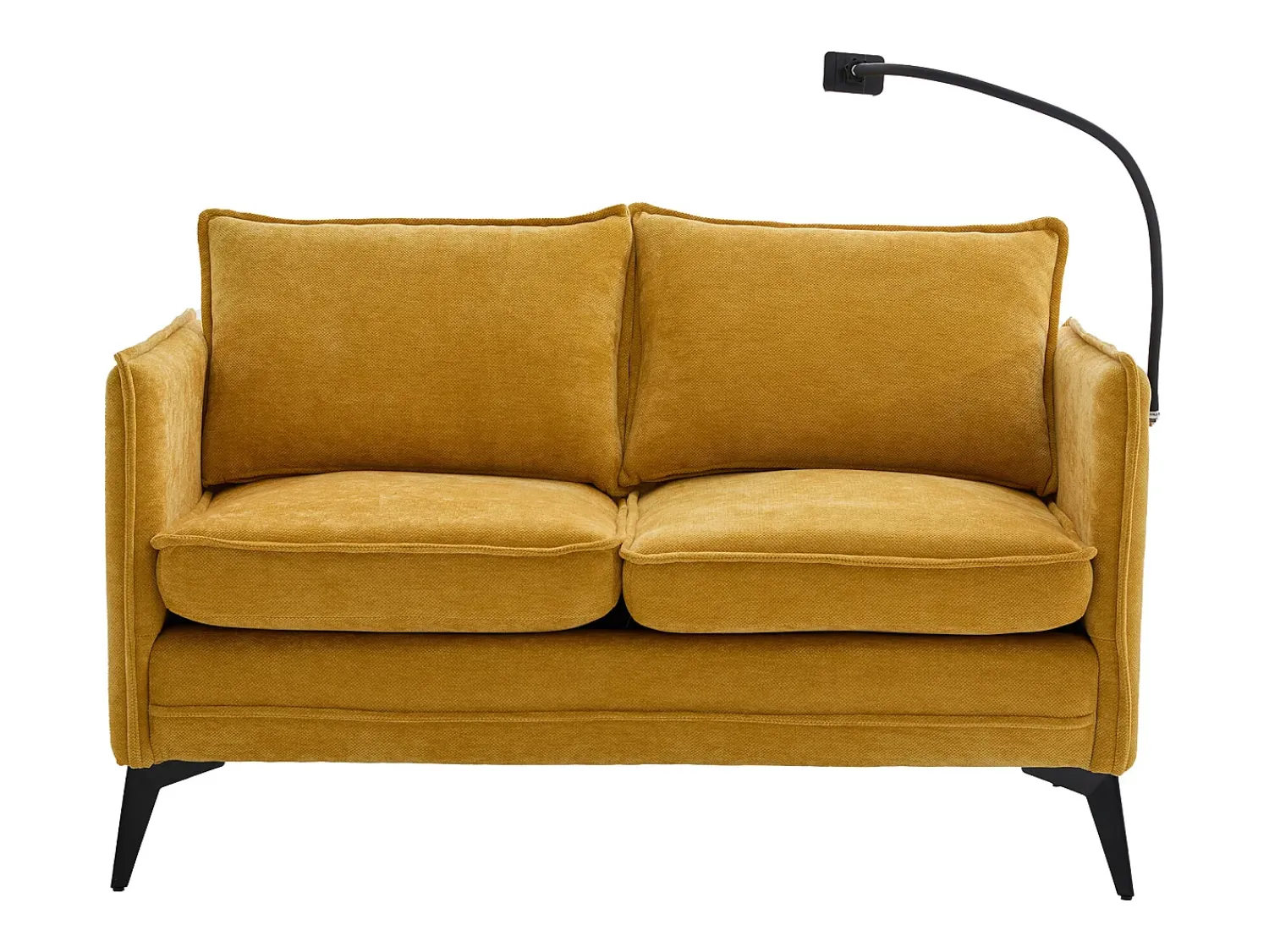 Sofá* Sofá de 2 lugares - com compartimentos laterais para arrumação e suporte para telemóvel - chenille - para sala de estar e quarto Amarelo