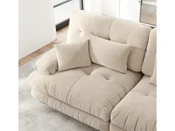 DripeX Sofá angular 4 lugares em tecido Chenille, com 6 almofadas, puff removível, combinação DIY, 406x145x81cm, Cinza Cinzento