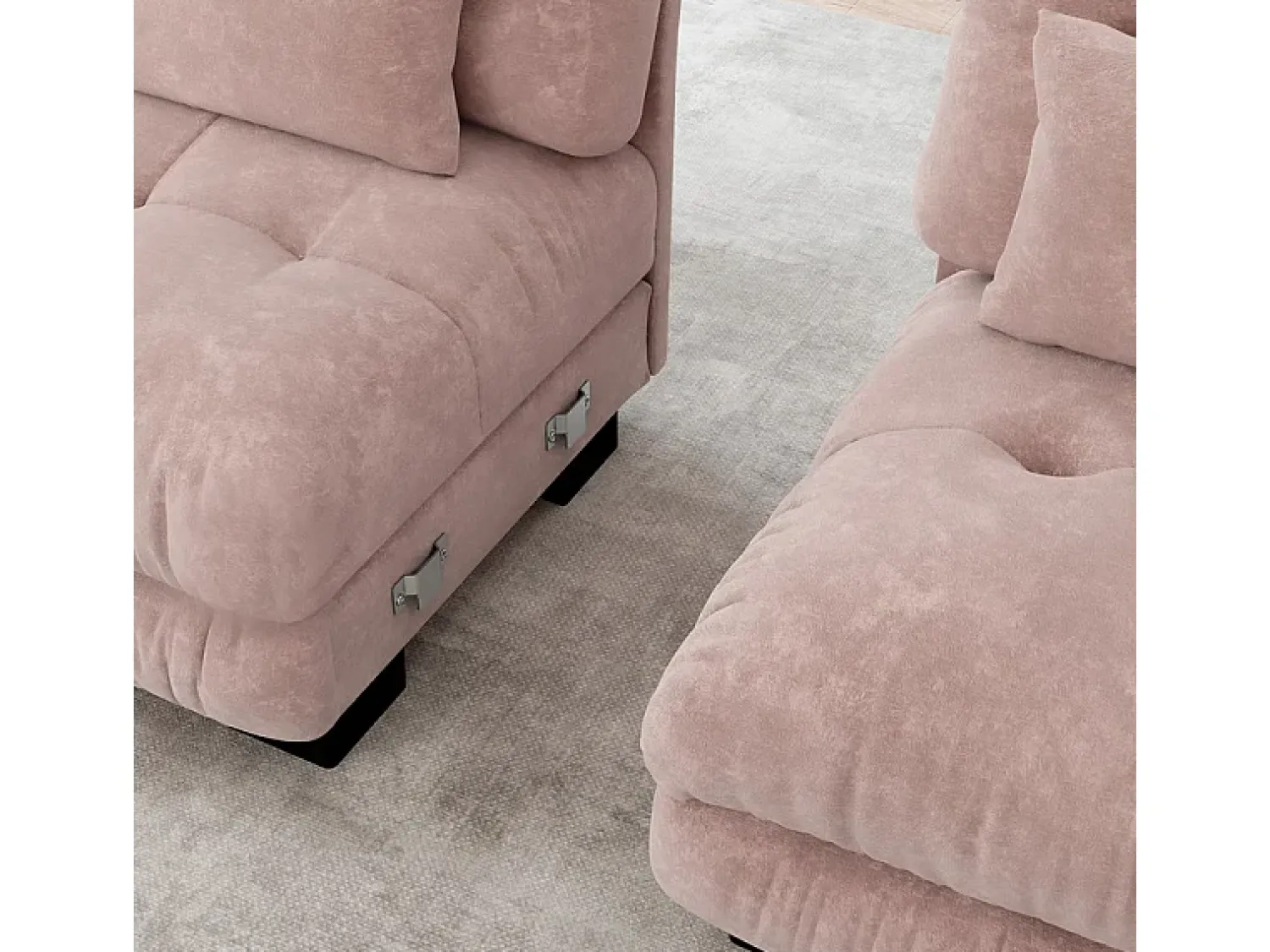 Sofá|DripeX Sofá angular 2 lugares em tecido Chenille, com 4 almofadas, puff removível, combinação DIY, 220x145x81cm, Rosa