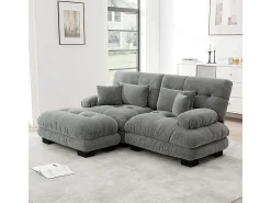 DripeX Sofá angular 2 lugares em tecido Chenille, com 4 almofadas, puff removível, combinação DIY, 220x145x81cm, Cinza^ Sofá