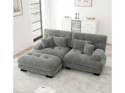 DripeX Sofá angular 2 lugares em tecido Chenille, com 4 almofadas, puff removível, combinação DIY, 220x145x81cm, Cinza^ Sofá
