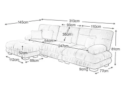 DripeX Sofá angular 3 lugares em tecido Chenille, com 5 almofadas, puff removível, combinação DIY, 313x145x81cm, Cinza^ Sofá