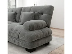 Discount DripeX Sofá angular 4 lugares em tecido Chenille, com 6 almofadas, puff removível, combinação DIY, 406x145x81cm, Bege