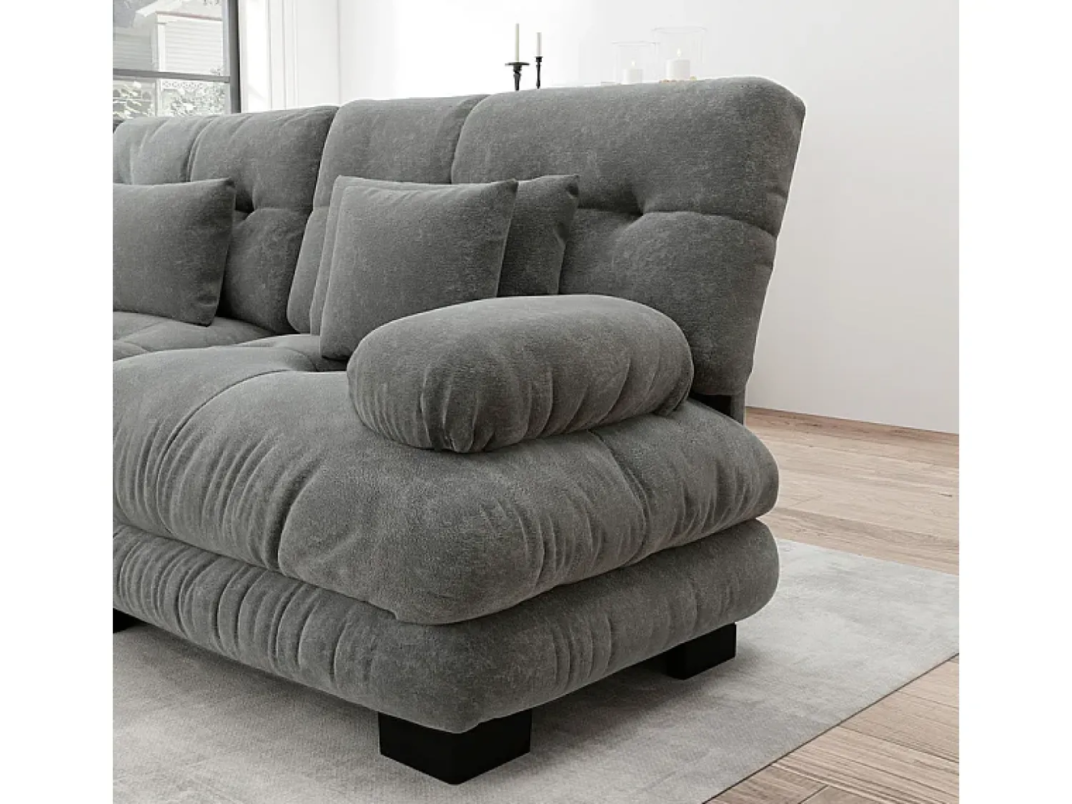Discount DripeX Sofá angular 4 lugares em tecido Chenille, com 6 almofadas, puff removível, combinação DIY, 406x145x81cm, Bege