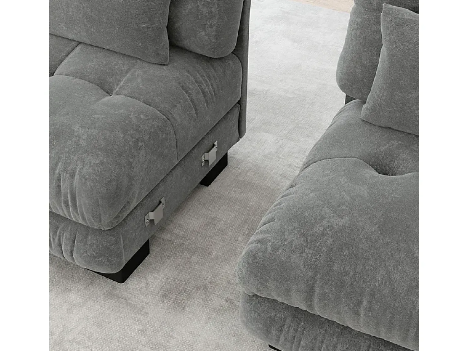 Discount DripeX Sofá angular 4 lugares em tecido Chenille, com 6 almofadas, puff removível, combinação DIY, 406x145x81cm, Bege