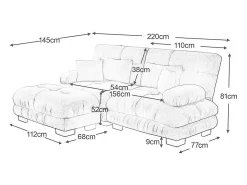 Sofá*DripeX Sofá angular 2 lugares em tecido Chenille, com 4 almofadas, puff removível, combinação DIY, 220x145x81cm, Bege