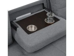 Sofá|DripeX Sofá angular conversível em veludo - 3 lugares - com armazenamento, porta-copos de aço inoxidável - 205x139x87cm - Cinza Cinzento