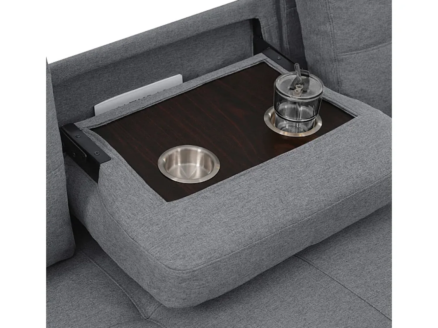 Sofá|DripeX Sofá angular conversível em veludo - 3 lugares - com armazenamento, porta-copos de aço inoxidável - 205x139x87cm - Cinza Cinzento