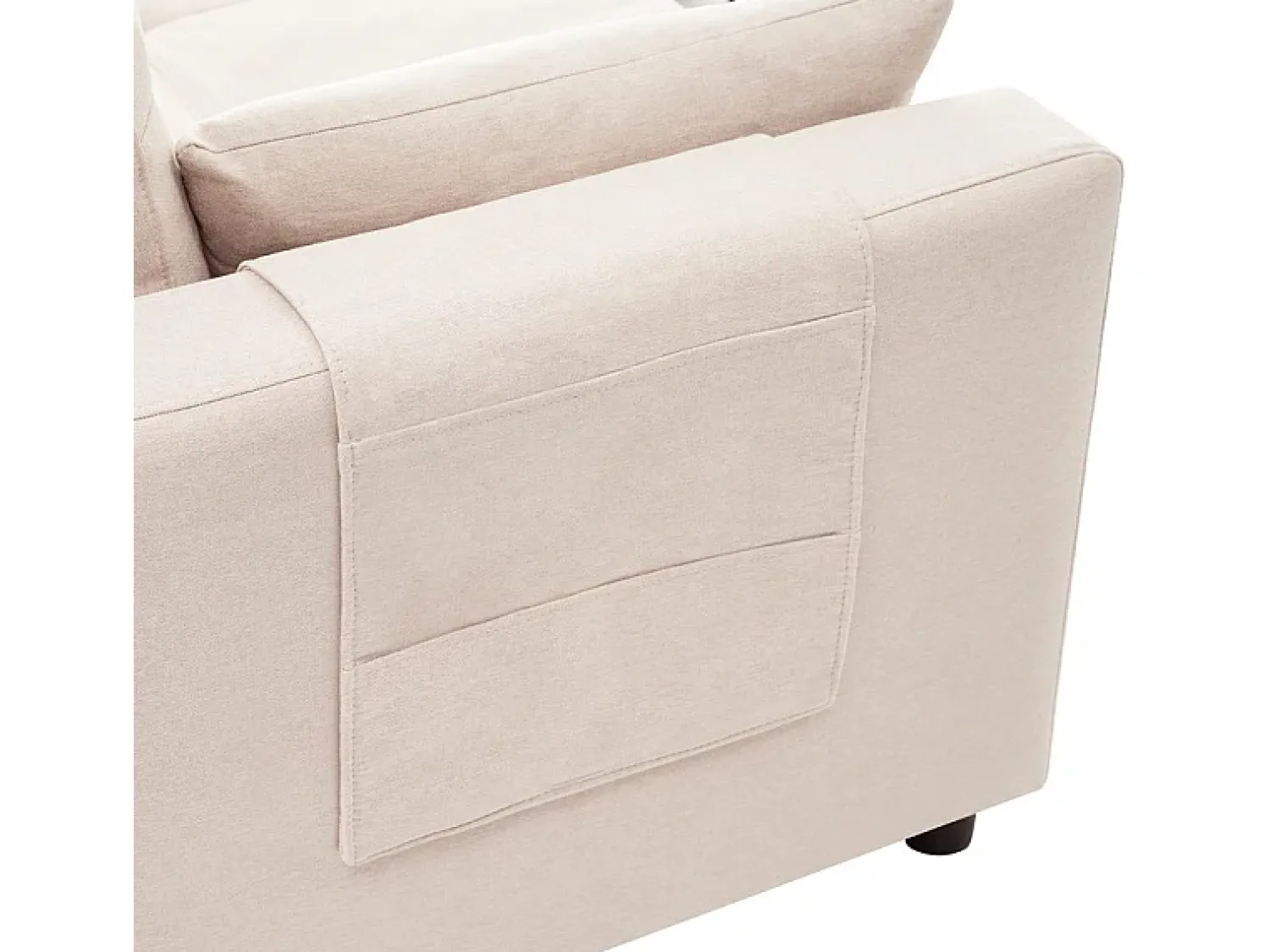 Sofá|DripeX Sofá angular conversível em veludo - 3 lugares - com armazenamento, porta-copos de aço inoxidável - 205x139x87cm - Bege