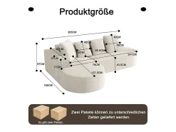 Clearance DripeX Sofá angular esquerdo de Veludo de canelura larga com 4 almofadas - 265x67x40,5cm - Branco