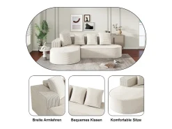 Clearance DripeX Sofá angular esquerdo de Veludo de canelura larga com 4 almofadas - 265x67x40,5cm - Branco