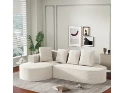 Clearance DripeX Sofá angular esquerdo de Veludo de canelura larga com 4 almofadas - 265x67x40,5cm - Branco