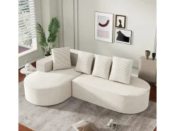 Clearance DripeX Sofá angular esquerdo de Veludo de canelura larga com 4 almofadas - 265x67x40,5cm - Branco